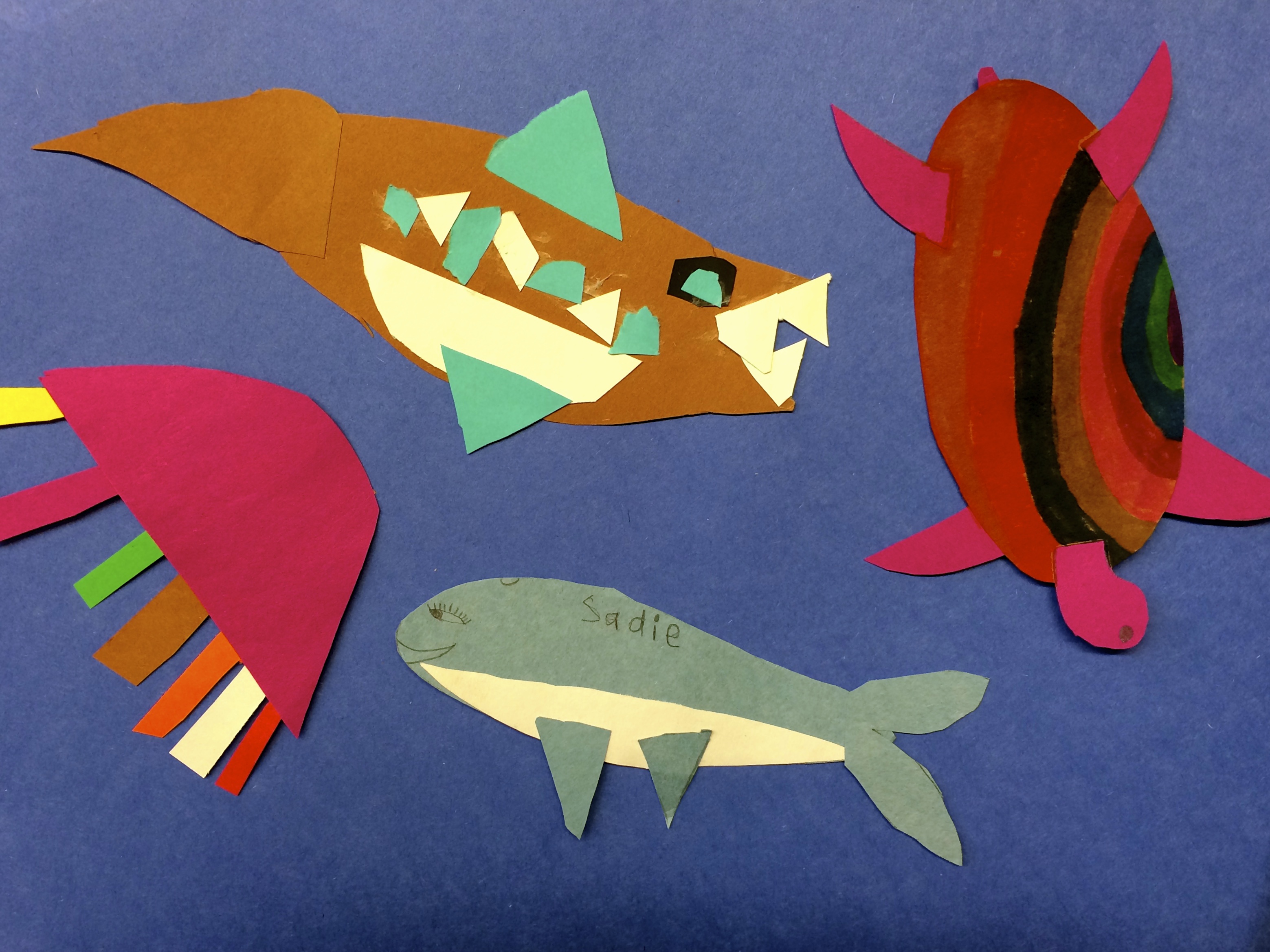Sea Creatures. Collage on paper. (Grades: K-1)