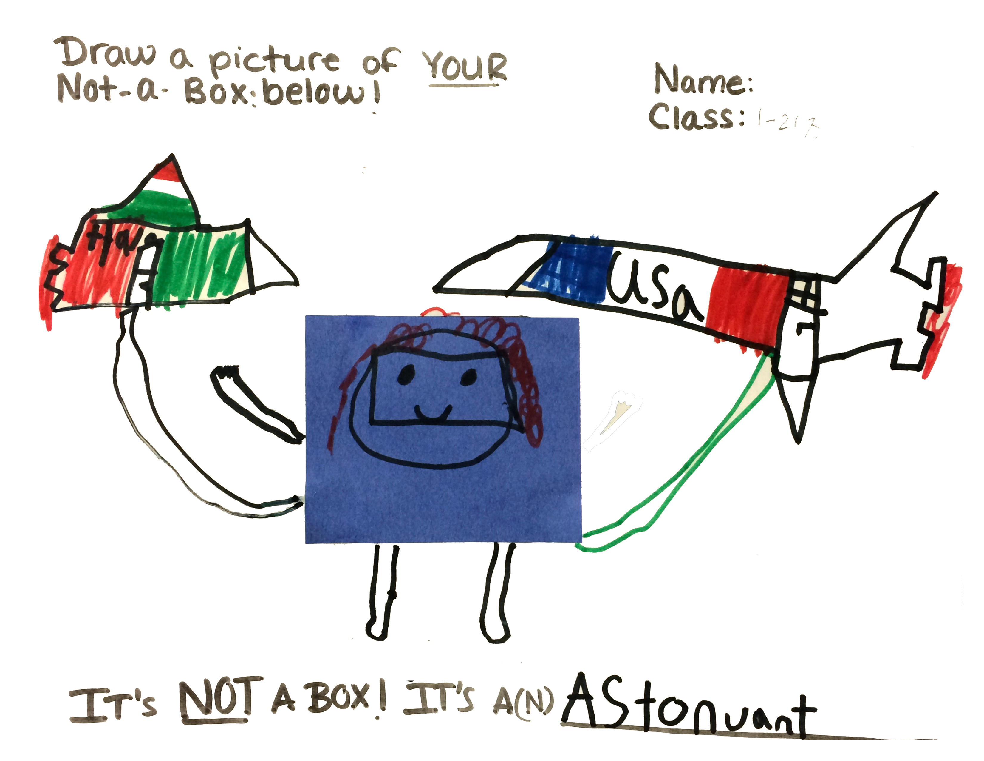 "Lost in Space." It's Not a Box. Collage/drawing on paper. (Grade: Kindergarten)